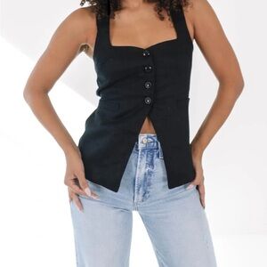 Impeccable Pig Black Sleeveless Half Button Down Top